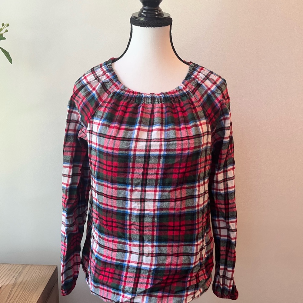 Lands' End Christmas Plaid Long Sleeve Tee